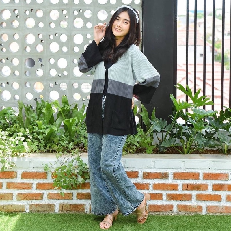 Cardigan wanita rajut halus long cardigan camerun oversize lengan panjang