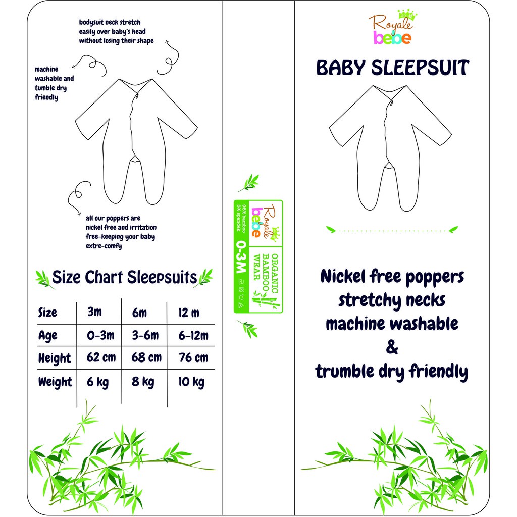 Royale Bebe Baby Sleepsuit Bamboo With Zipper Jumper Polos Bayi