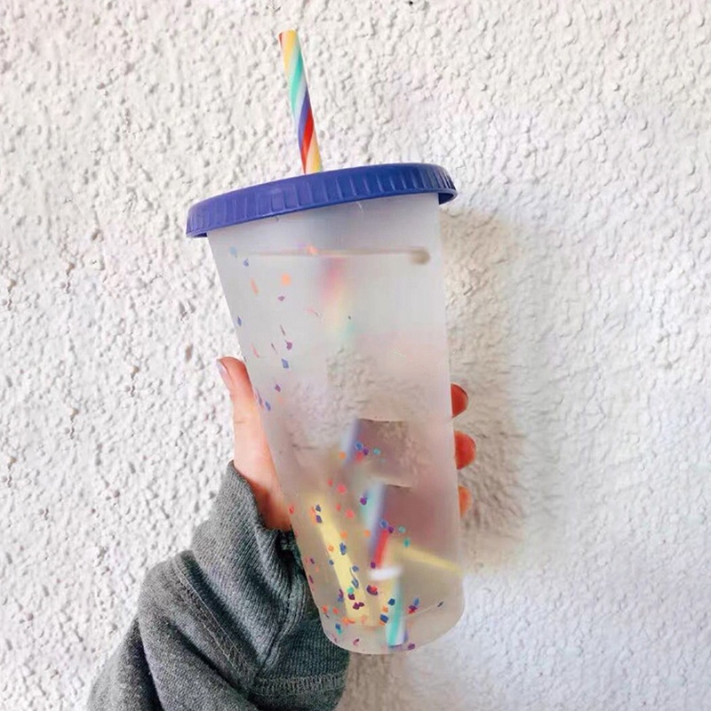 Color Changing Confetti Reusable Plastic Tumbler with Lid and Straw Cold Cup, 24 fl oz, Set of 1 or 5 OW