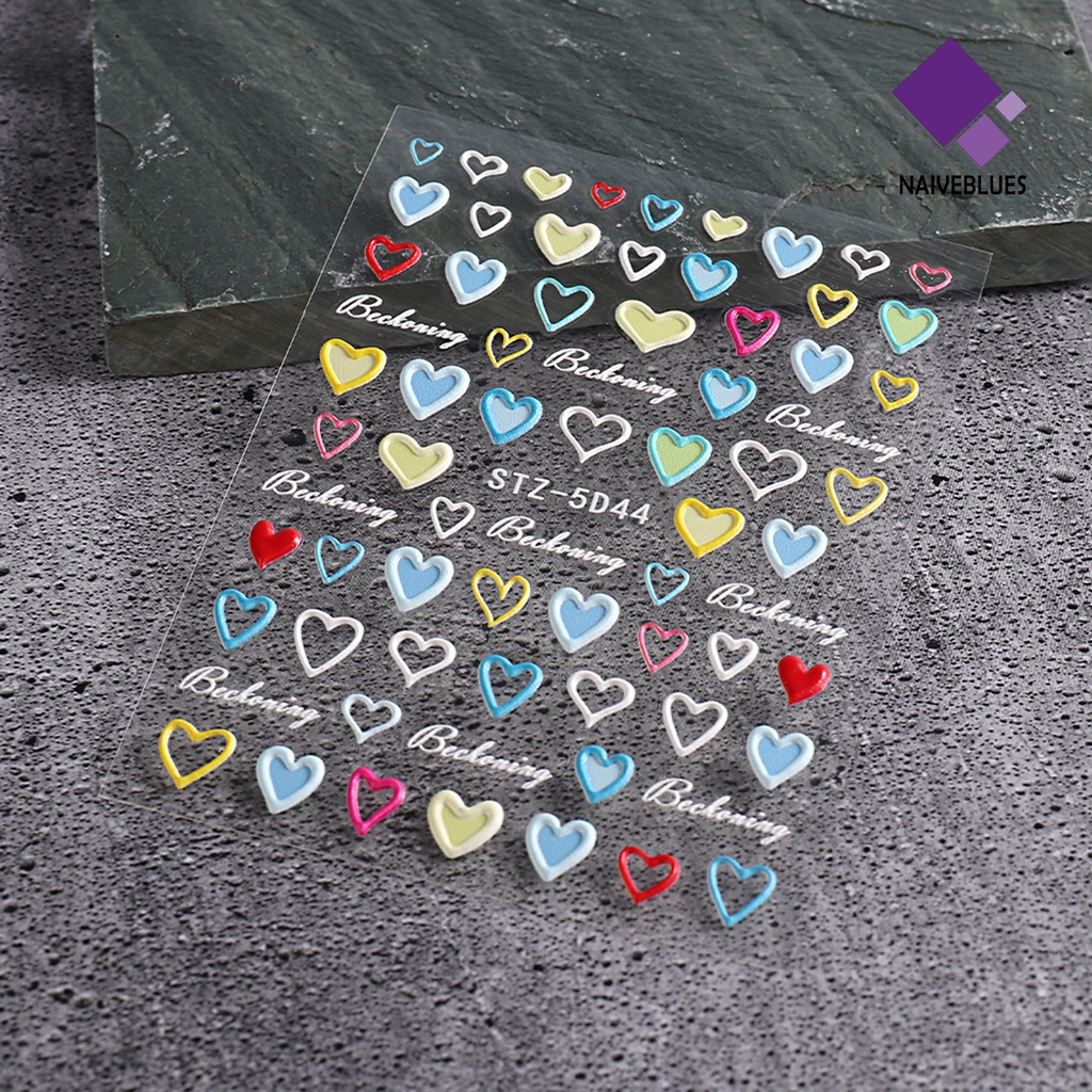 Naiveblue &gt; Stiker Kuku 3D Motif Hati / Bunga Tahan Air Untuk Nail Art