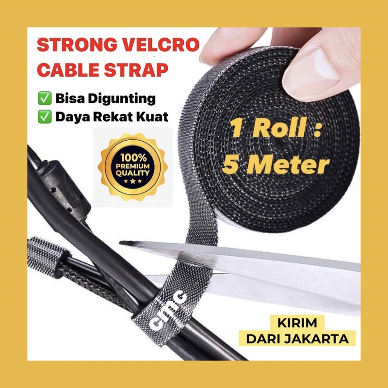 Bisa COD CMC VELCRO CABLE STRAP 5M TIE ORGANIZER Pengikat Perekat Kabel Holder