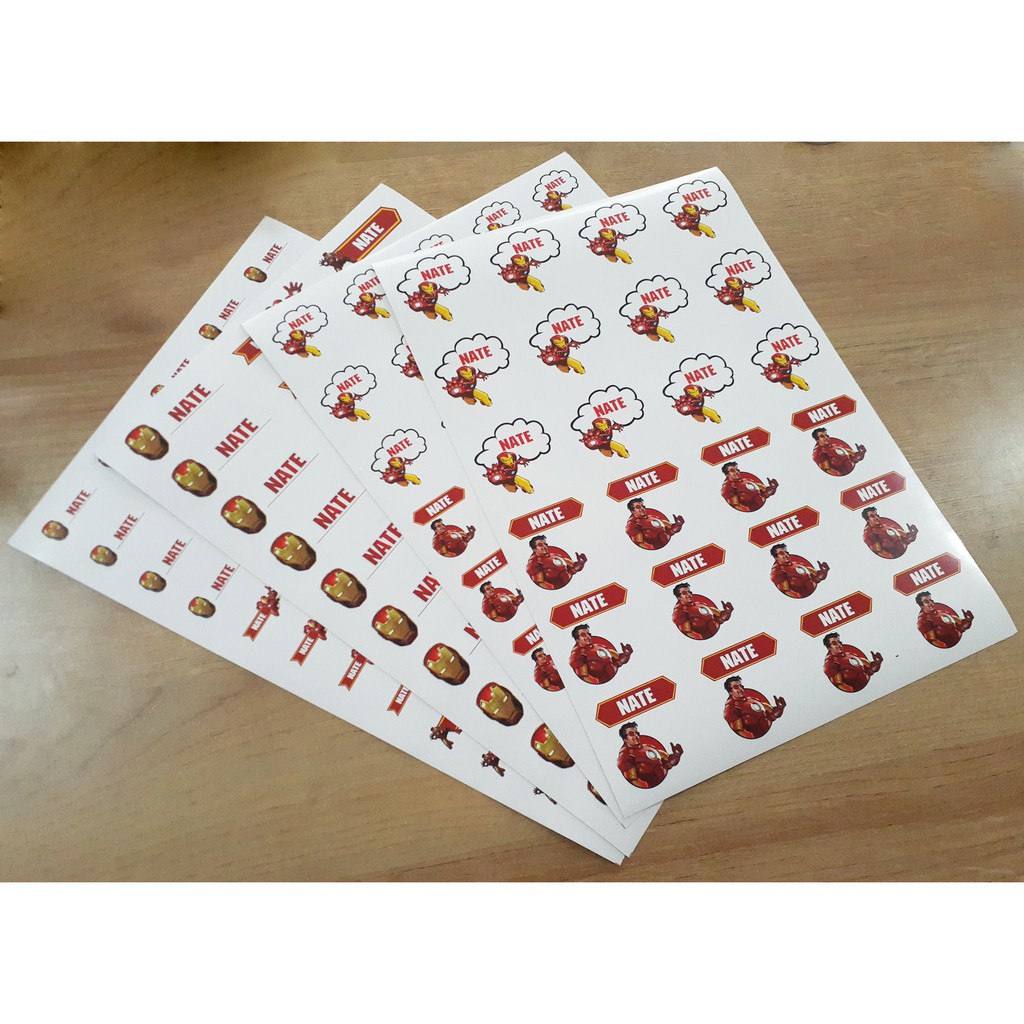 

192pcs Stiker Label Nama Lucu Kekinian Tahan Air & Anti Luntur untuk Anak Laki-laki Tema Ironman