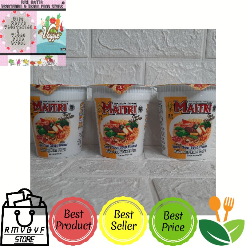 Maitri Mie Cup Instan Vegetarian Rasa [ Mie Sup Asam Pedas ] Instant Cup