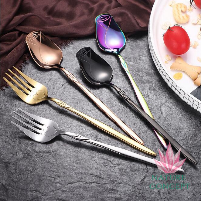 Sendok Garpu Unik Mawar SET Stainless Steel Fork Spoon Rose