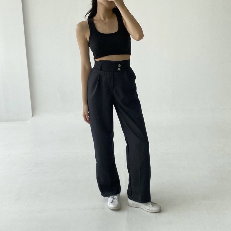 KUMA PANTS - POSHA Celana Panjang Highwaist Trousers Korean Basic Long Highwaisted Pants