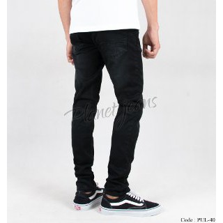 Celana jeans panjang skinny pria black washed Denim skiny warna Deep Brown Cowok PUL40