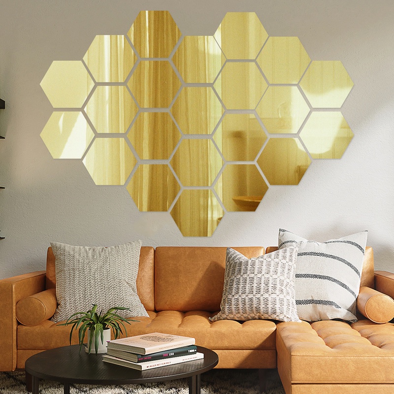 Stiker Dinding 3D Bentuk Hexagon Bahan Akrilik Untuk Dekorasi Ruang Tamu