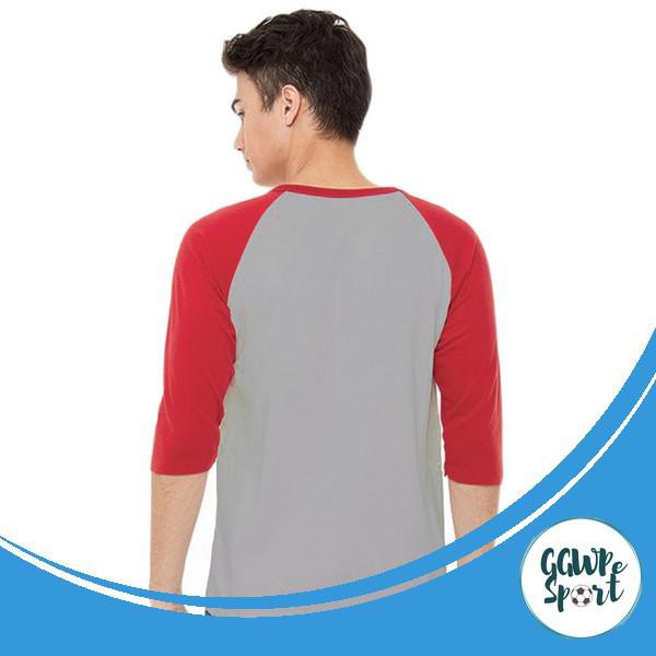 Kaos Raglan Wanita Pria Premium Cotton Combed 30S Lengan Setengah Abu Merah Kualitas Jaminan Terbaik