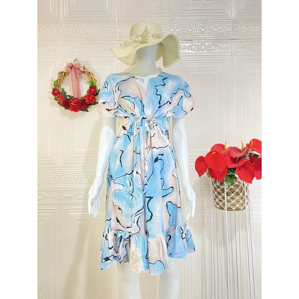 Daster ruffle serut / daster ruffle busui viral / daster serut rempel selutut-AbsIceblue