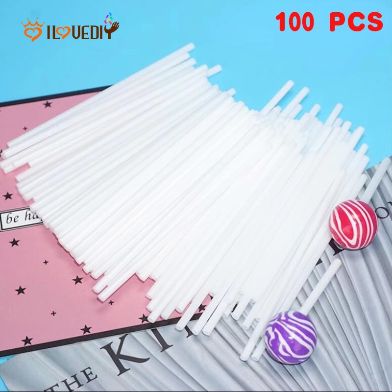 100pcs / Pak Sedotan Plastik Hollow Sekali Pakai Untuk Permen Lolipop / Cokelat / Biskuit DIY