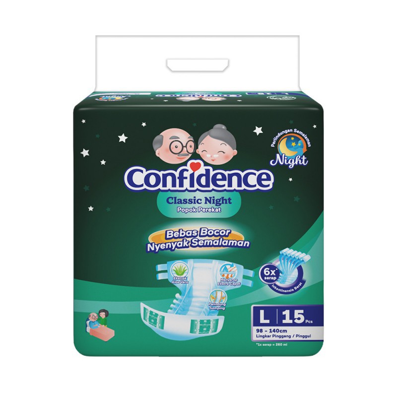 Confidence Popok Dewasa Classic Night Ekstra Serap &amp; Kering - L 15
