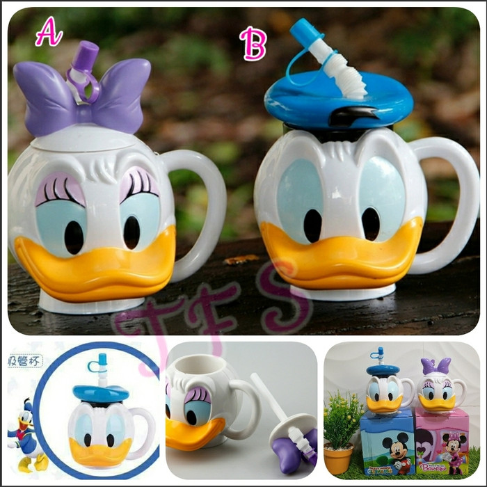 Ready Gelas Dengan Sedotan Bentuk Kepala Donald Duck Dan Daisy Disney Motif A Murah Shopee Indonesia