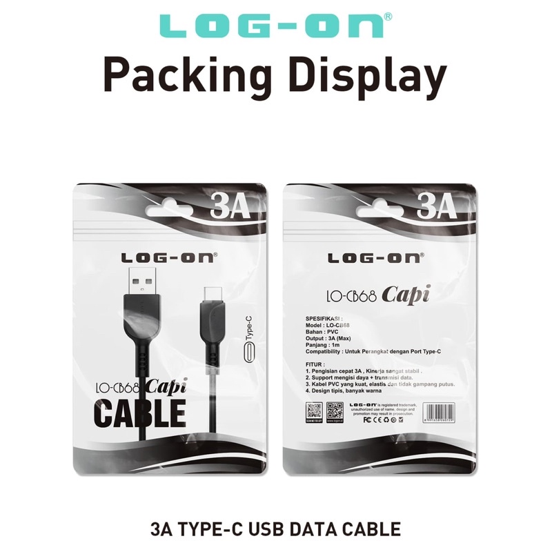 KABEL DATA LOG ON CAPI LO-CB68 1M FASTCHARGING 2.1A - KABEL CHARGER