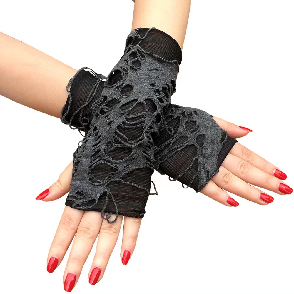 Women Ripped Gothic Fingerless Gloves 8542