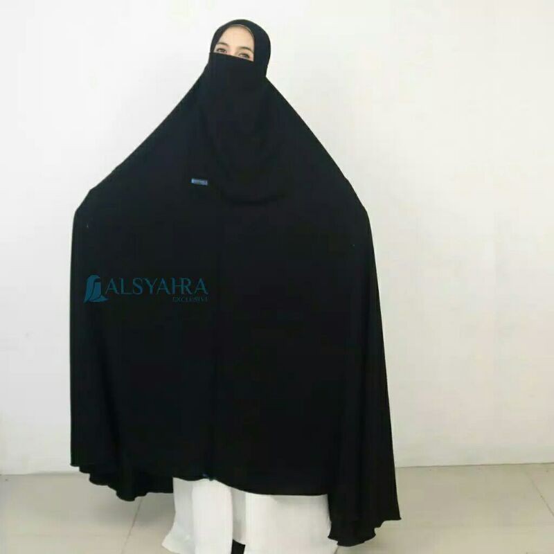 Set Khimar Syari Handzipper Al Haramain Jetblack By Alsyahra Exclusive