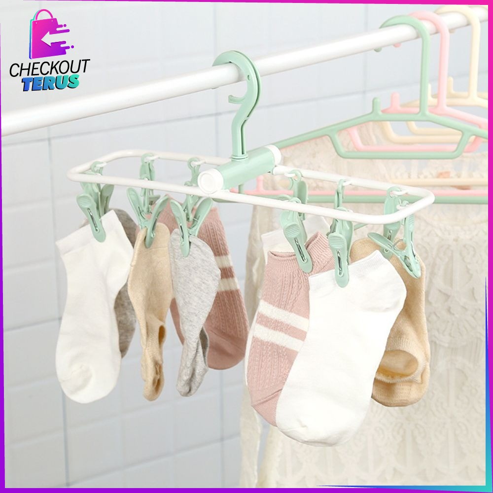 CT C282 Gantungan Baju 12IN1 Lipat Jepitan Hanger Kaos Kaki Gantungan Pakaian Dalam Hanger Jemuran Plastik Bahan Tebal Gantungan Pakaian