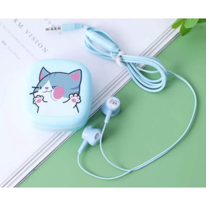 [YQX-3] Headset Earphone Motif KUCING Lucu / Wadah Earphone Karakter / Tempat Headset Kartun KUCING