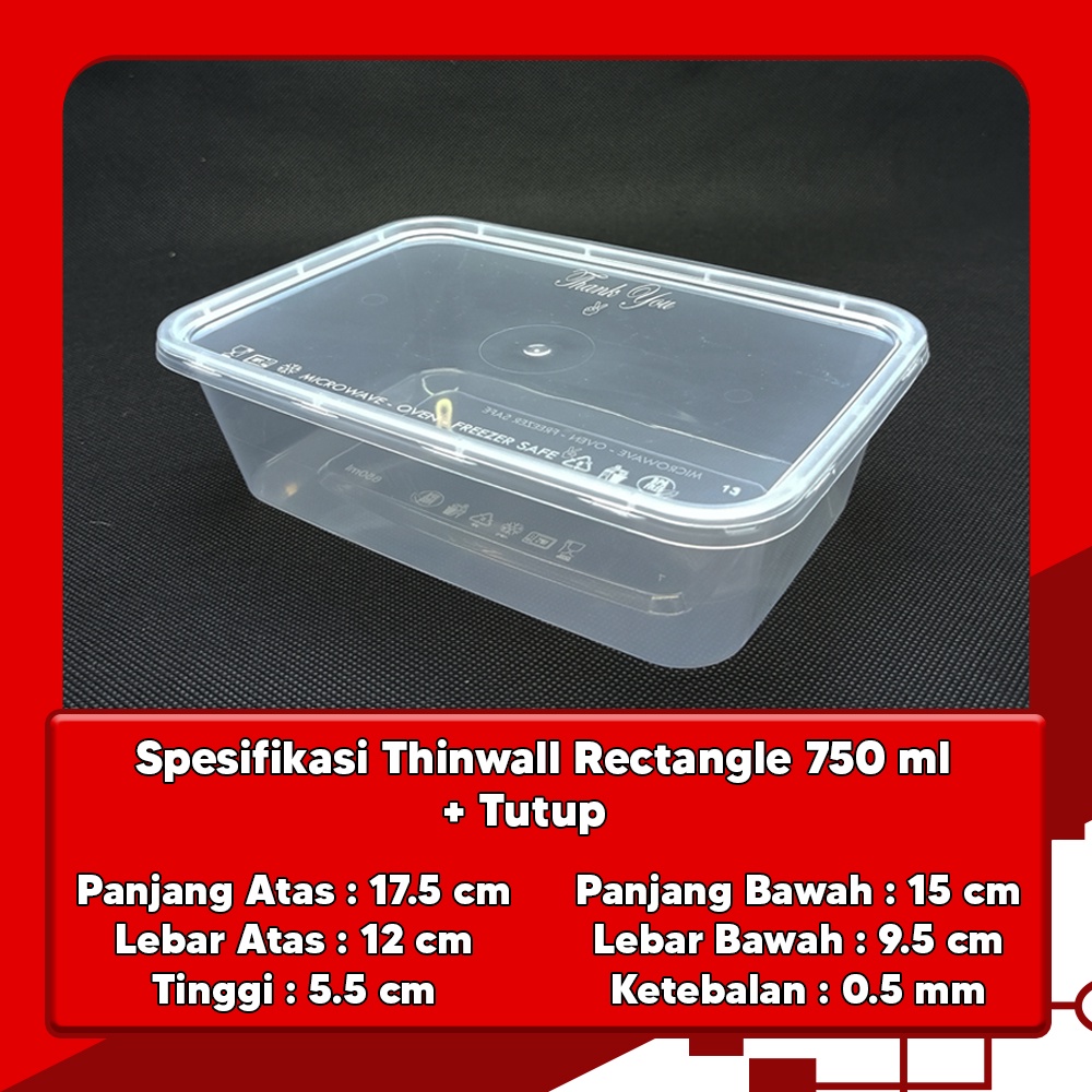 Thinwall 750ml Rectangle - Kemasan Food grade isi 25 set Murah