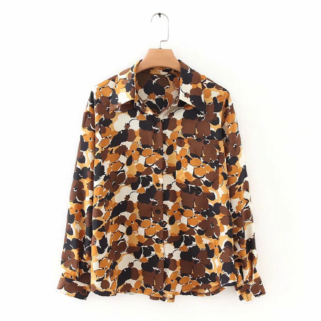 Kemeja Wanita Motif Lengan Panjang Floral Pattern Shirt Kemeja Korea