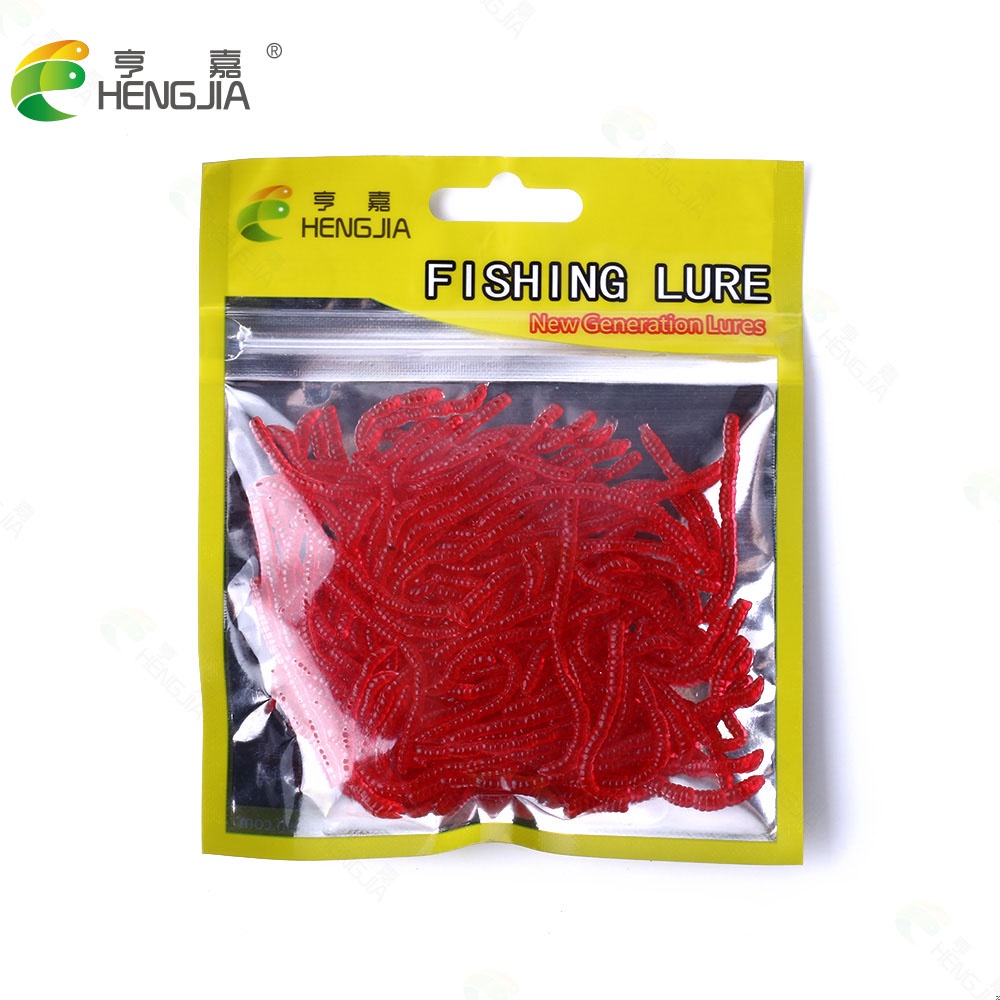 Hengjia 50pcs / Set Umpan Pancing red Earthworm Fishing Lure Bentuk Cacing Tanah Imitasi Ukuran Soft Baits 4cm / 8cm Fake Baits