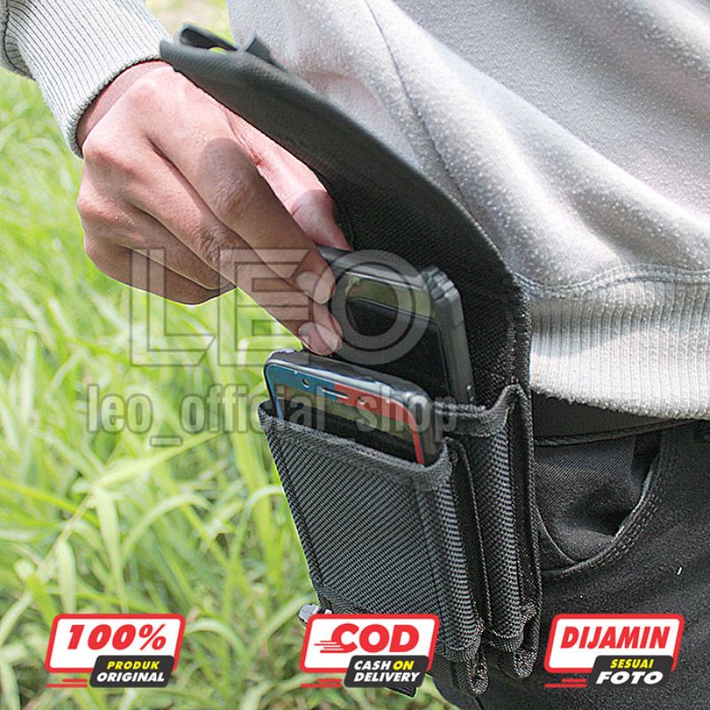 Tempat Sarung Hp Pinggang Kanvas Tas Dompet Handpone Pinggang Doble Slot 6,8inch Sarung Handphone Tas Dompet Pouch hp Hitam Pria Tactical