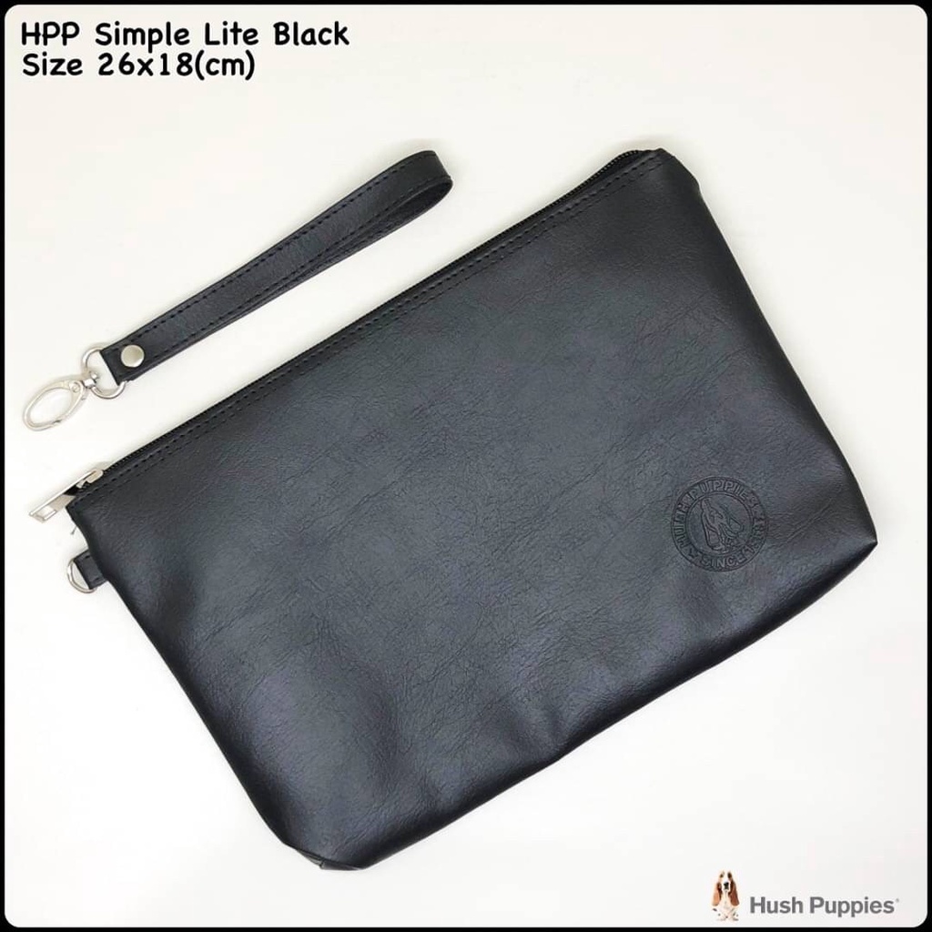 Clutch Handbag Pria Cowok Wanita Cewek Unisex HUSH PUPPIES SIMPLE LITE BLACK HITAM Kulit Asli Premiu