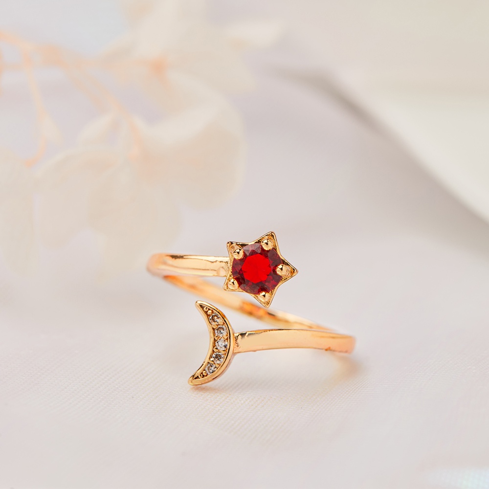 Y283 Cincin Bintang Mode Bulan Cincin Terbuka Etnis Cincin Aksesoris Emas Lapis Fashion Wanita