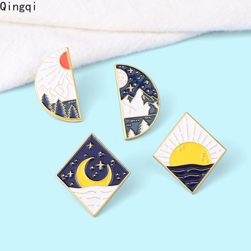 Bros Pin Enamel Desain Kartun Matahari Dan Bulan Untuk Anak