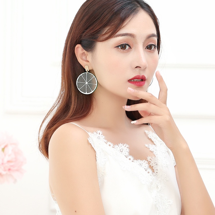 Korea lucu pribadi buah lemon slice akrilik anting-anting Korea gaya chic dan unik sederhana anting-