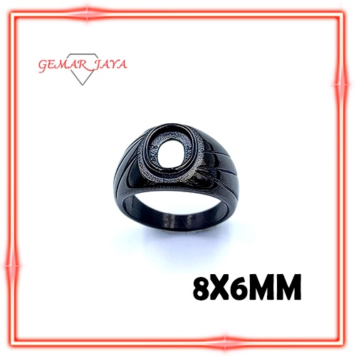 BLACK RING BATU AKIK MODEL TANAM TITANIUM SUPER KOMBINASI HITAM 8X6MM MODEL CINCIN SIMPLE RAMPING