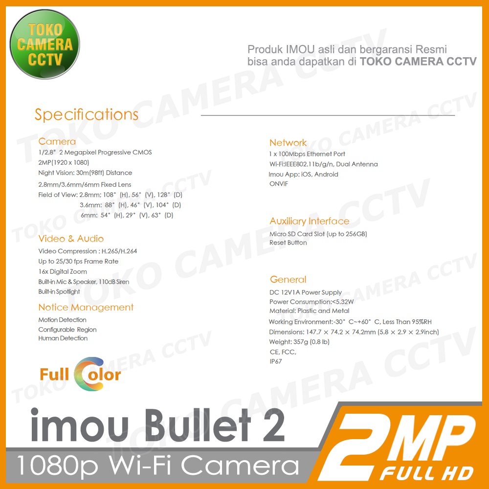 IMOU BULLET 2 2MP CCTV WIFI KAMERA IP CAMERA WIRELESS OUTDOOR