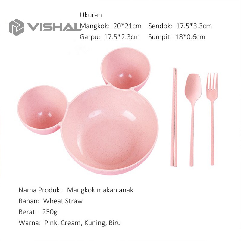 VISHAL Mangkok Set Peralatan Makan Anak 4 in1Bahan Jerami Gandum Children Tableware Piring VS-25