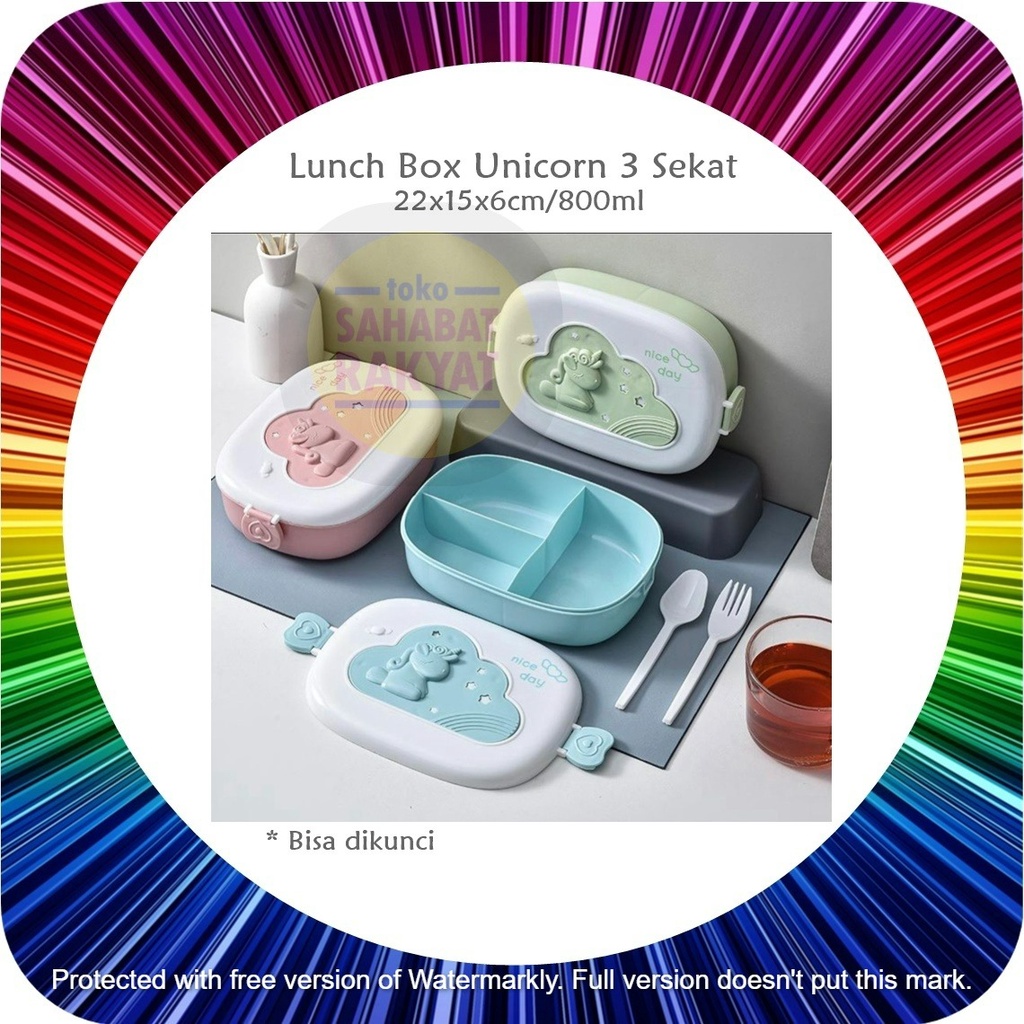 RML047K Lunch Box/ Tempat Makan/ Tempat Bekal Unicorn 3 Sekat