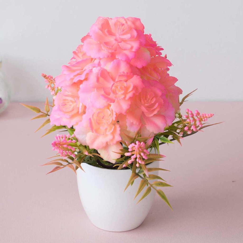 NFS616 Bunga plastik / pajangan bunga Artificial / motif Rose  Vas Bulat-3