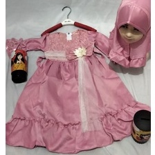 GAUN MUSLIM BABY SET HIJAB MAWAR