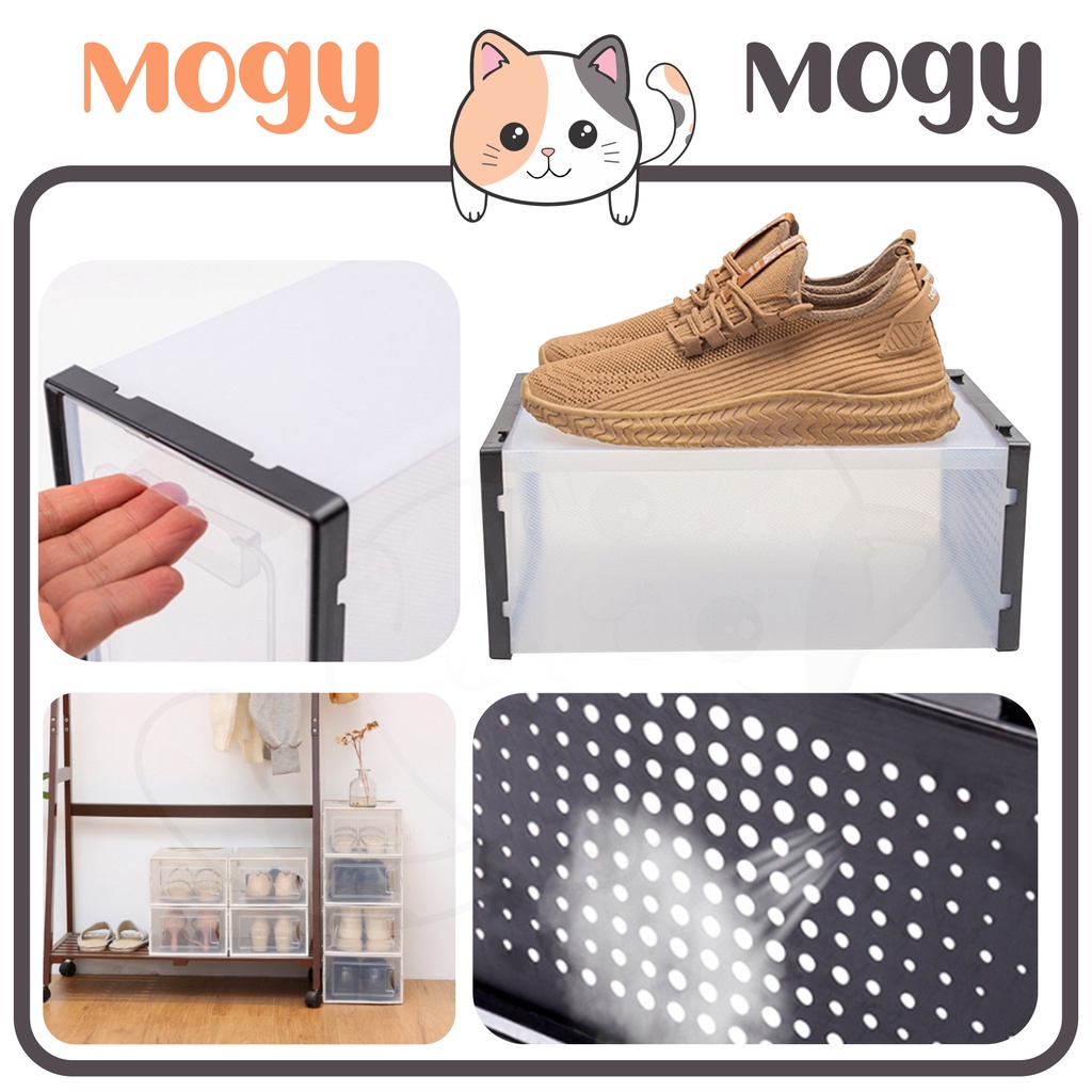 MOGYMOGY HL0197 Box Sepatu Plastik Transparan Bening Kotak Sepatu Lipat Transparan