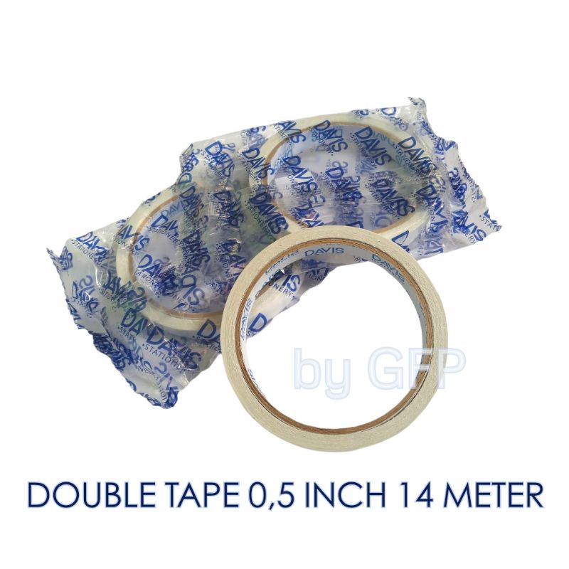 Double Tape 1/2 Inch 14 Meter Merk Davis - Isolasi Bolak Balik Solasi Double Side