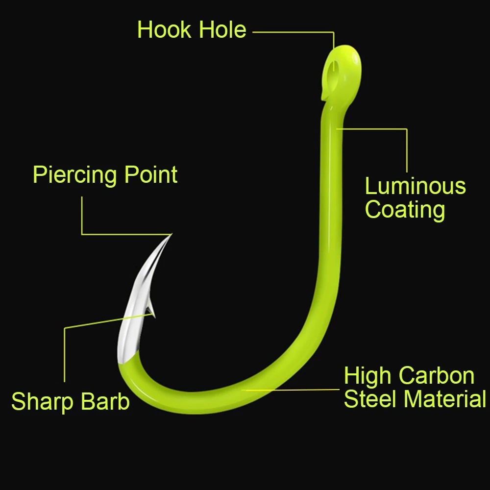 REBUY Fishing Supplies Fishing Hooks 50pcs #8 / #9 / #10 Luminous Fishing Tools Bait Holder for Carp Carbon Steel #11 / #12 / #13 Sea Tackle Fishhooks