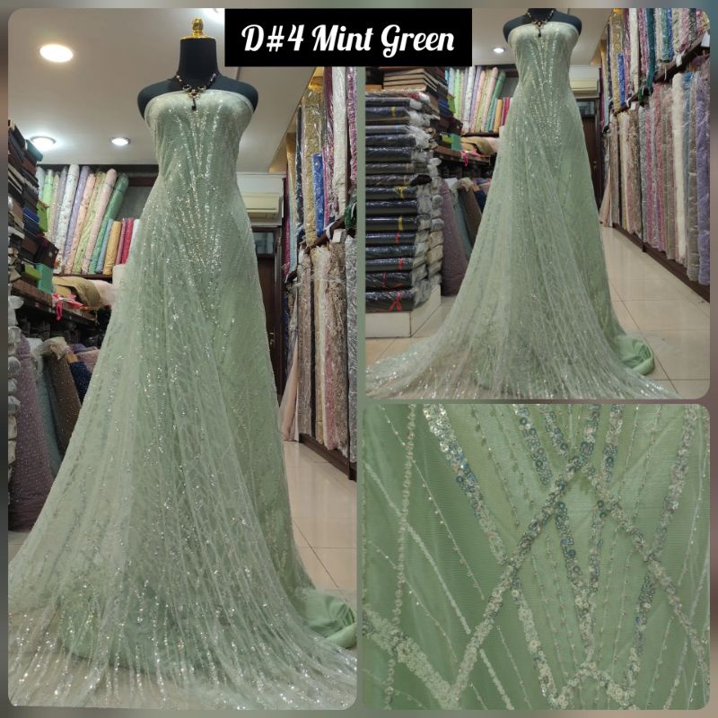 Kain Tile Brokat Salur Beading Lavante D#4 Mint Green