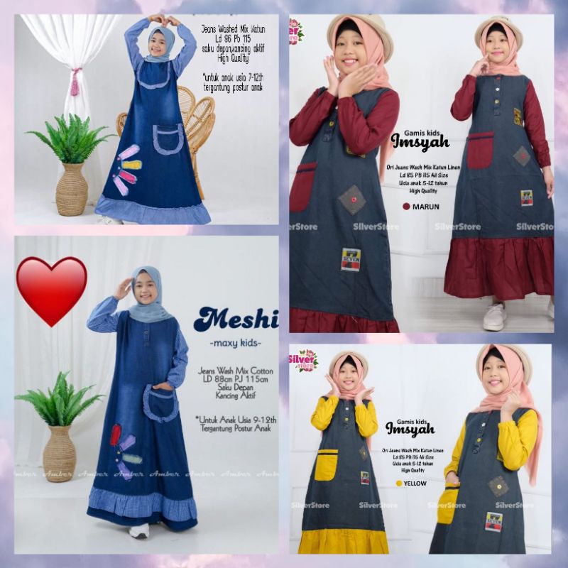 Gamis Anak Perempuan Jeans LOL LED Sasya Raira 7-10 Tahun | COD