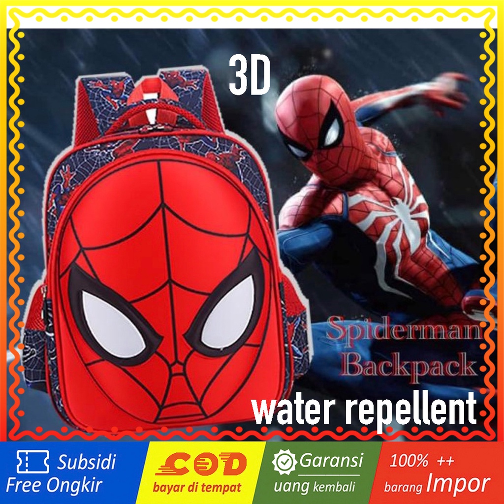 WWH03 Tas Anak Sekolah TK SD Ransel 3D Timbul Size Spideman Mask Impor TKM