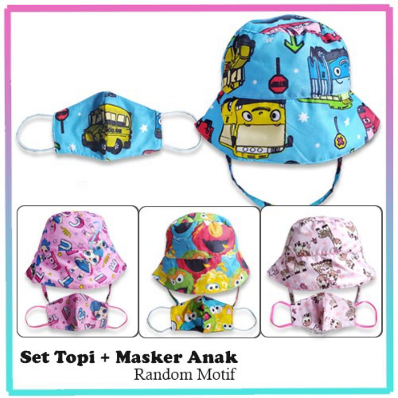 Bucket Hat Kids Free Masker Motif Topi Anak Karakter Dengan Tali 3 4 5 tahun