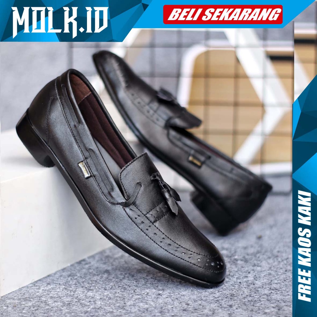 MOLK|Sepatu Formal Pantofel Pria Hitam Kulit Asli Kerja Kantoran Original