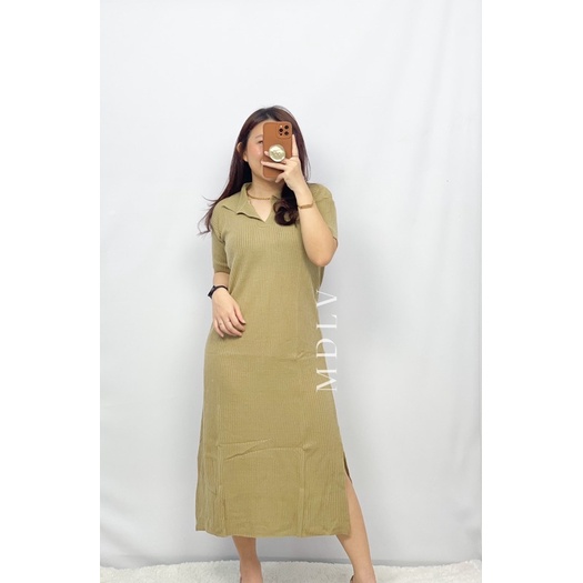 MDLV ~ Dress Sandra Rajut Cream Dress Kemeja Rajut Fashion Wanita