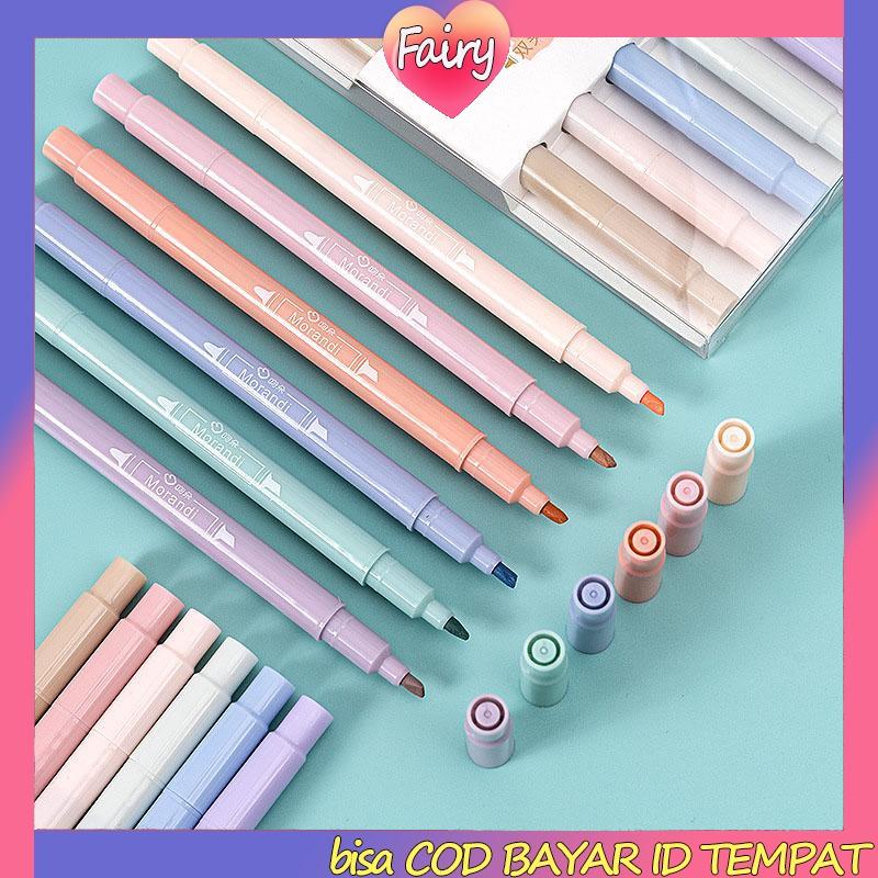 

6PCS Spidol Highlighter Dua Sisi Ujung Lembut F