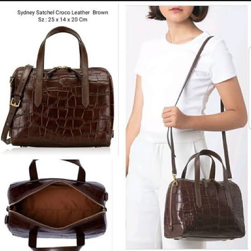 tas fossiI original - FossiI sydney satchel brown croco