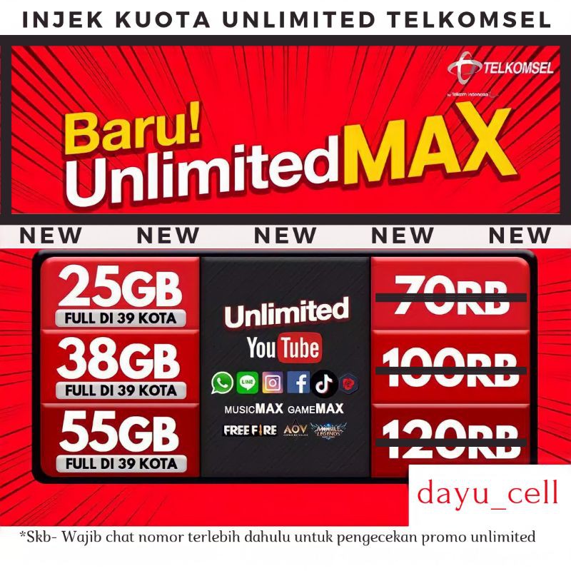 Injek Telkomsel Unlimitedmax Hd New Isi Ulang Unlimited Telkomsel 25gb 38gb 55gb Shopee Indonesia