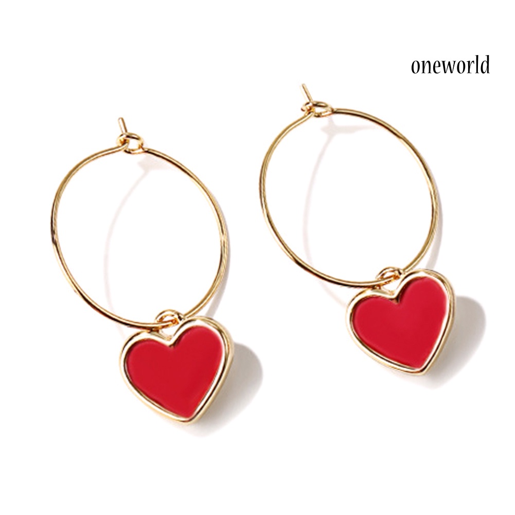 OW@ Fashion Party Women Red Love Heart Pendant Hoop Earrings Jewelry Birthday Gift