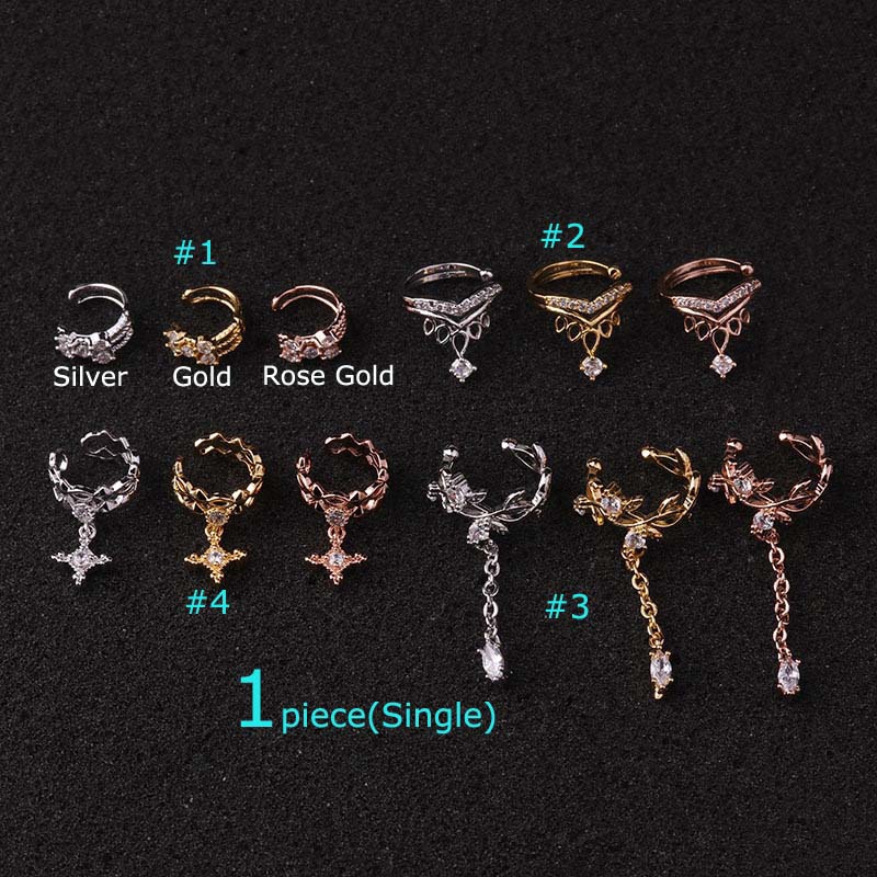 1Piece No Piercing Conch Cuff Earring Copper Zircon Ear Cartilage Fake Piercing Adjustable 10mm