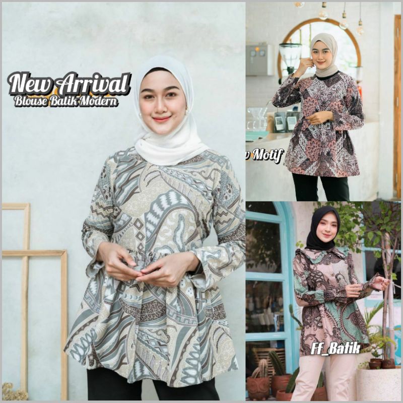Batik Wanita Modern Lengan Panjang Size M L XL XXL / Atasan Batik Kerja / Blouse Batik Trendy